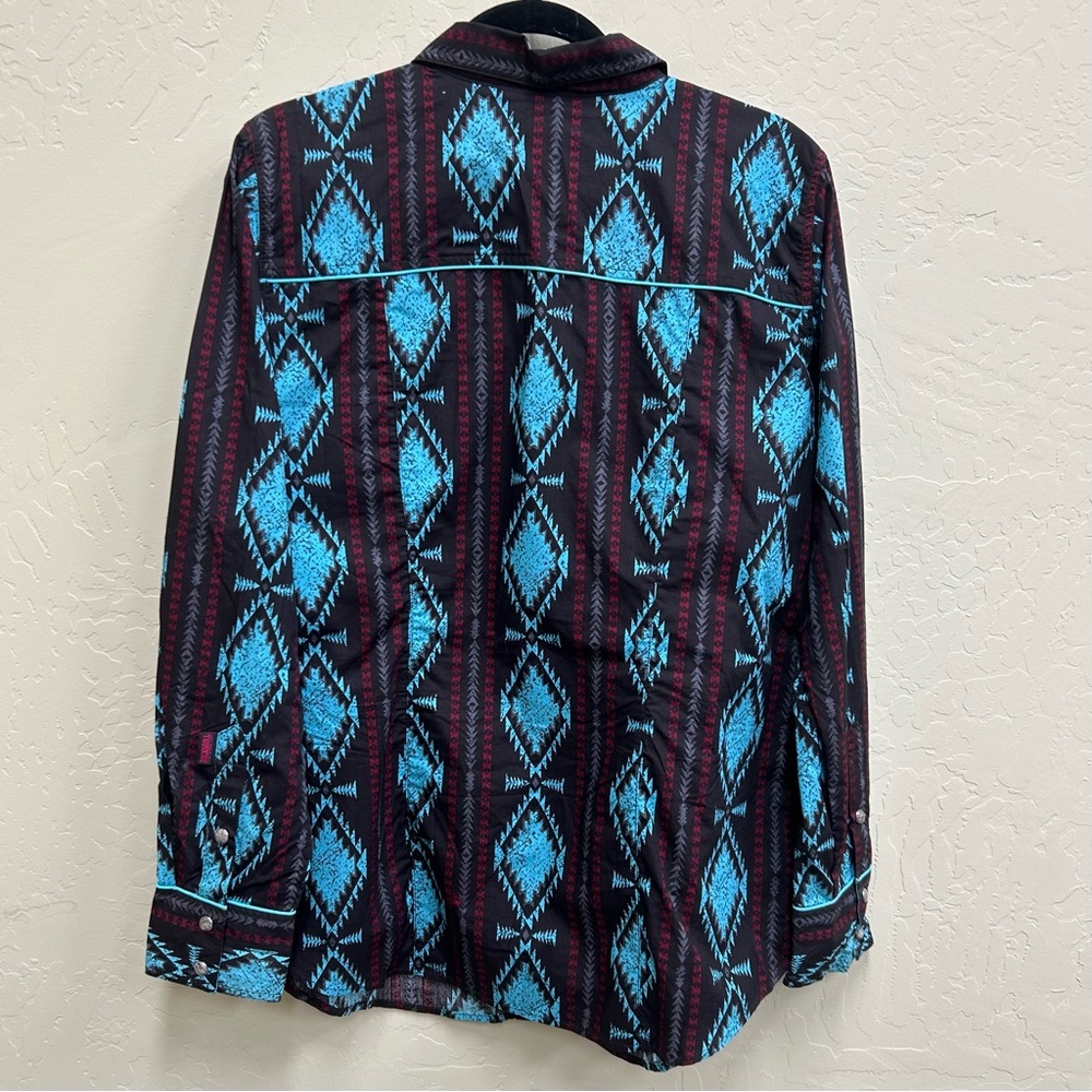 Rock & Roll Cowgirl Black and Blue Western Blouse - Picture 2 of 4